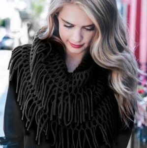 Infinity black fringe scarf